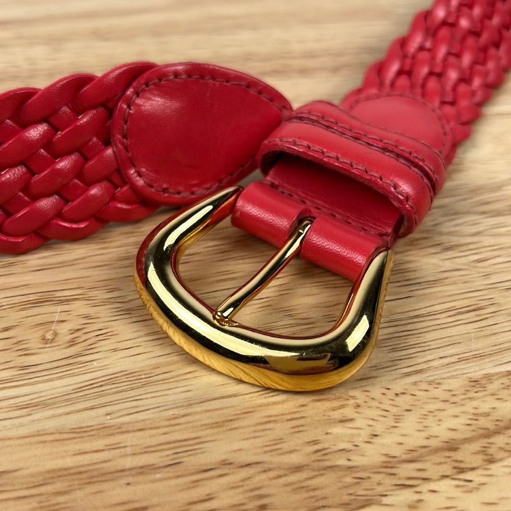 Leather Braided belt with gold color brass buckle